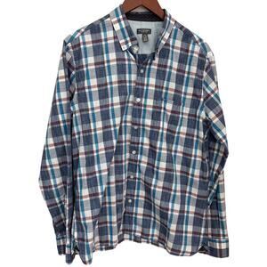 Van Heusen Never Tuck Plaid Button Down Shirt Sz L 16 - 16.5